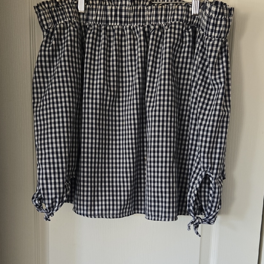 Blue and White Gingham Off Shoulder Blouse